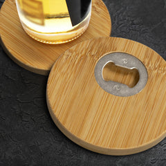 Bamboo Bottle Opener Coaster Set of 2 - Round - 125550-2