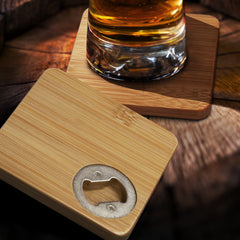 Bamboo Bottle Opener Coaster Set of 2 - Square - 125551-2