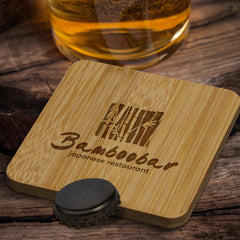 Bamboo Bottle Opener Coaster - Square - 125939-2